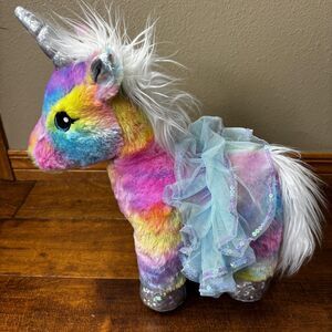 Build-A-Bear Workshop‎ Rainbow Unicorn Plush 17" Sequin Tutu Stuffed Animal Toy